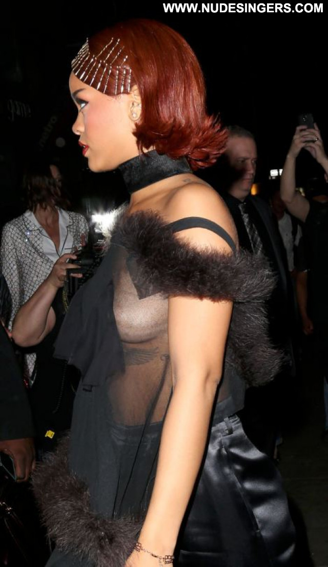 Rihanna No Source Posing Hot Babe Celebrity Braless Party See Through
